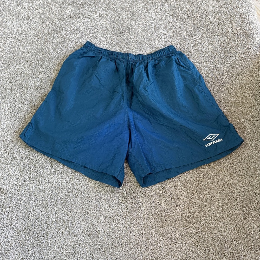 Vintage Umbro Shorts Mens Large Blue Nylon Soccer Running Athletic Gym Pockets